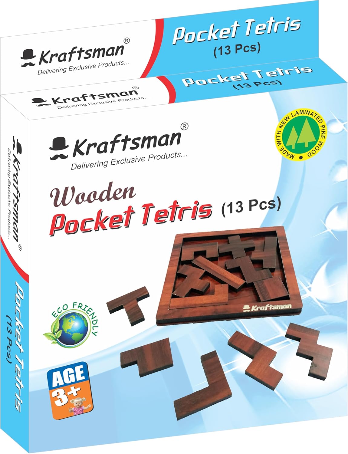 Pocket Puzzle Mini Tetris 13-Piece Wooden Brain Teaser Compact Travel Logic Game for Kids and Adults Ages 4+