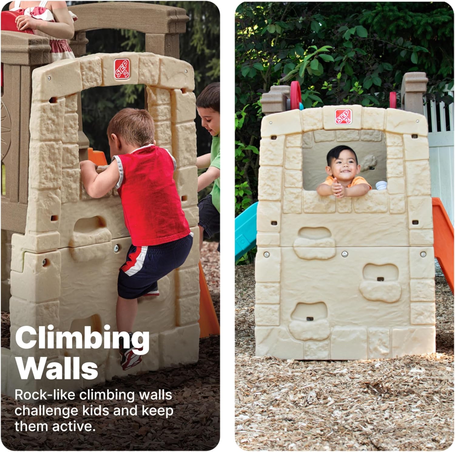 Step2 Naturally Playful Woodland Climber II, Kids Outdoor Activity Playset with Slide + Climbing Wall for Toddlers 2Y+