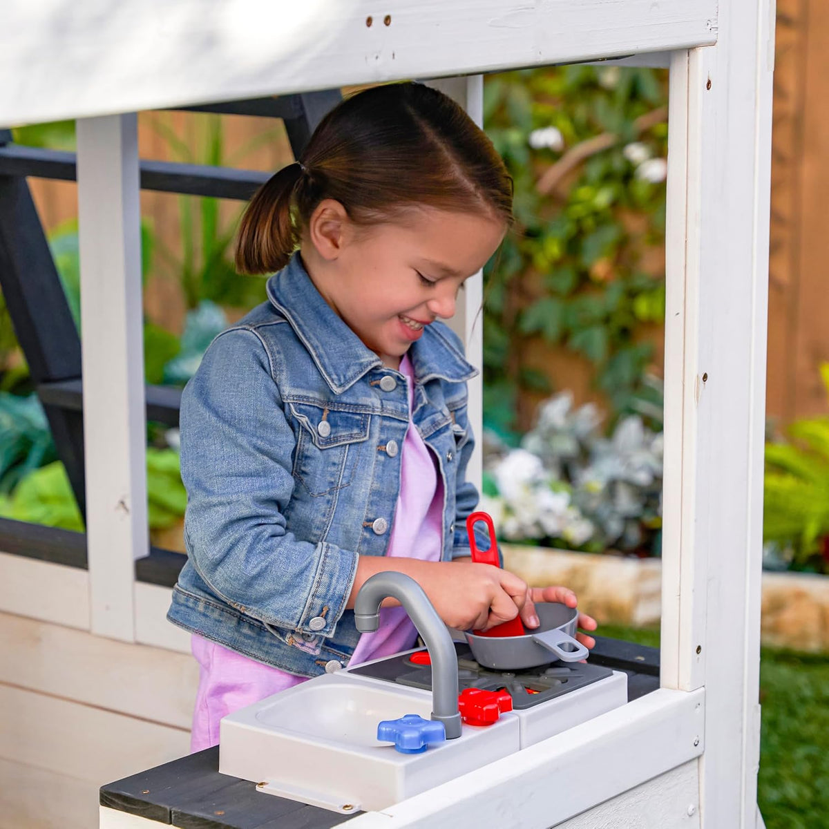 KidKraft Wrangler Way Swing Set / Two-Story Clubhouse Playset with Slides, Swings, Acrobar and Play Kitchen, Wooden Outdoor Swing Set for Kids Ages 3 to 10