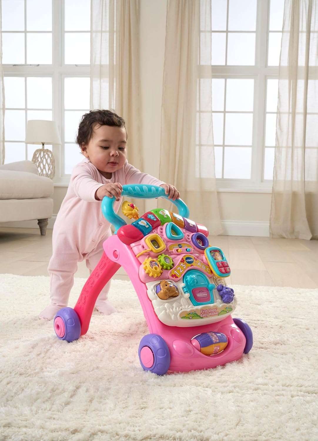 Vtech First Steps Baby Walker Pink With Blue Handle