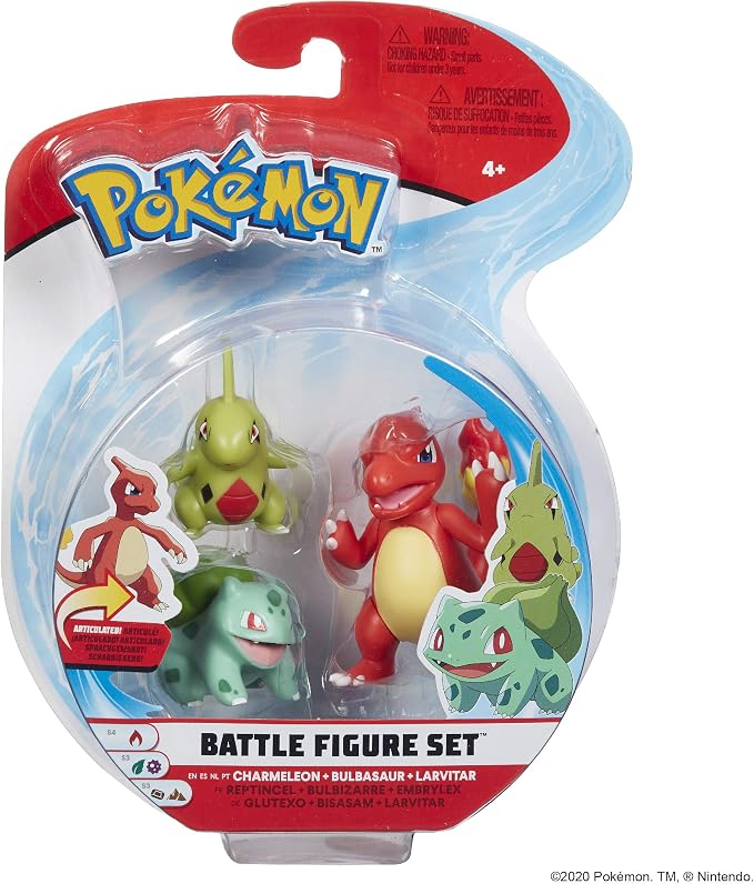 Pokémon Battle Figure Charmeleon, Bulbasaur, Larvitar, Multi Color, PKW0045
