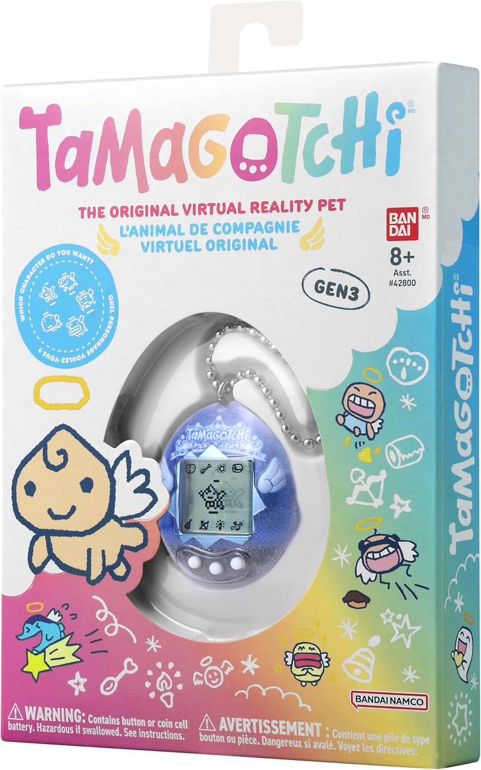 Bandai - Tamagotchi - Tamagotchi Original - Angel Tiara - Virtual Electronic Animal with Colour Screen - Interactive Animal Toy in French - Angel Tiara - Child Toy 8+ - 46164