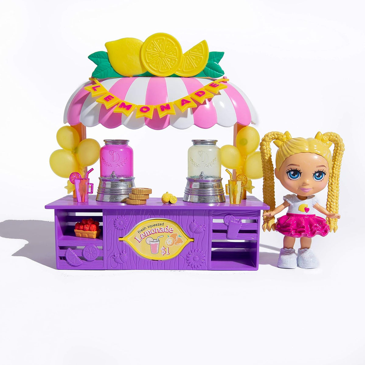 Far Out Toys Love Diana 3.5 Inch Collectible Doll Playset with 2-in-1 Lemonade and Flower Stand and 11 Surprise Accessories for Kids Ages 3 and Up