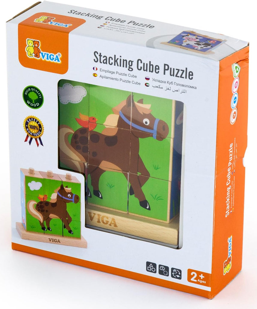 لعبة مكعبات فيجا فارم أنيملز، مكونة من 9 قطع، لعبة مونتيسوري الخشبية، تنمي المهارات الحسية والإدراكية والحركية الدقيقة، غير سامة وصديقة للبيئة، مناسبة للأولاد والبنات من عمر سنتين فما فوق