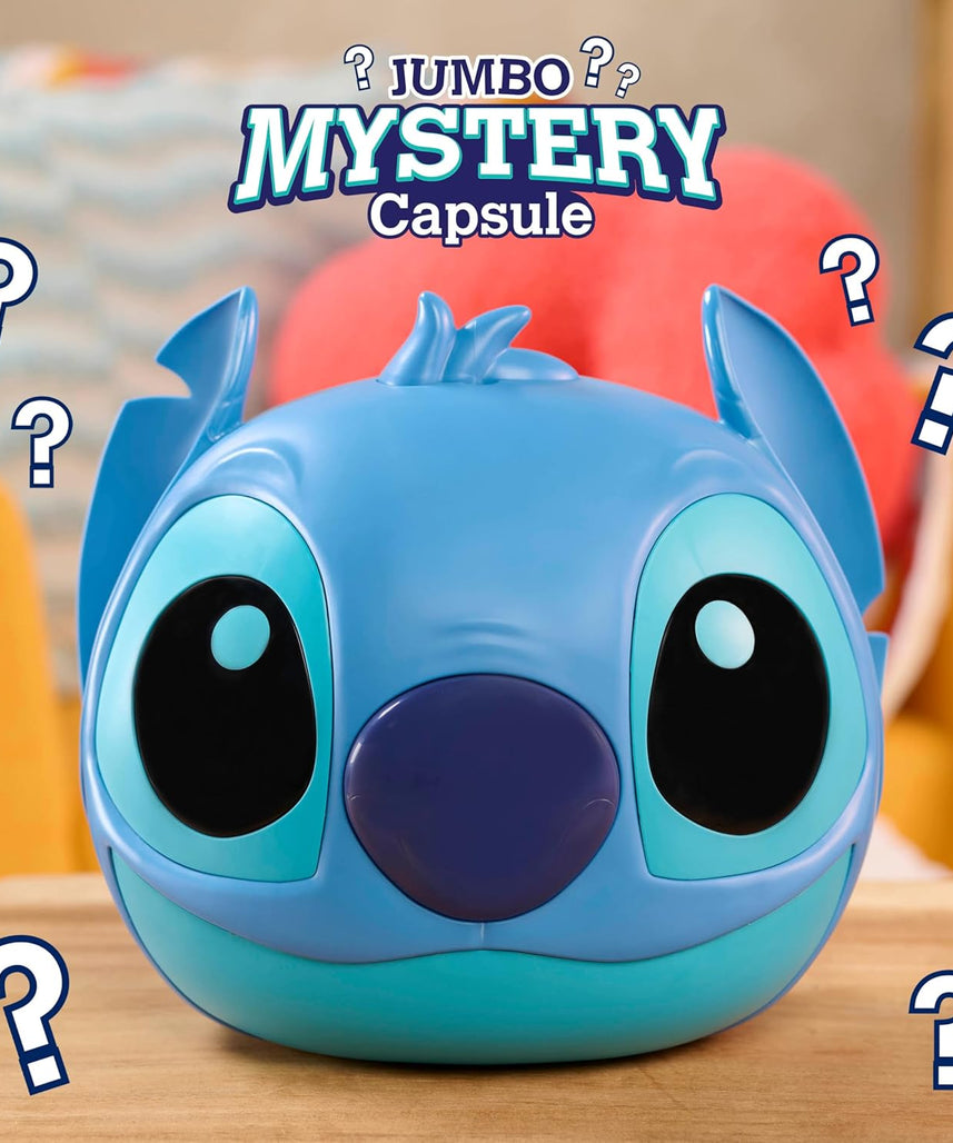 Disney Stitch Jumbo Mystery Capsule, 9 Inch Plush Toy, 8 Piece Surprise Set, Reusable Storage Capsule, Kids Toy Ages 3+