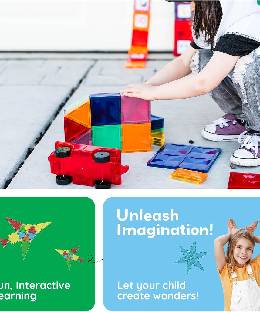 PicassoTiles Magnetic Tiles 60pcs Kids Toys Classroom Sensory Toy for Toddlers STEM Learning Building Blocks, Montessori Pretend Play Magnet Tile Construction Stacking Block Boys Girls Ages 3+ PT60