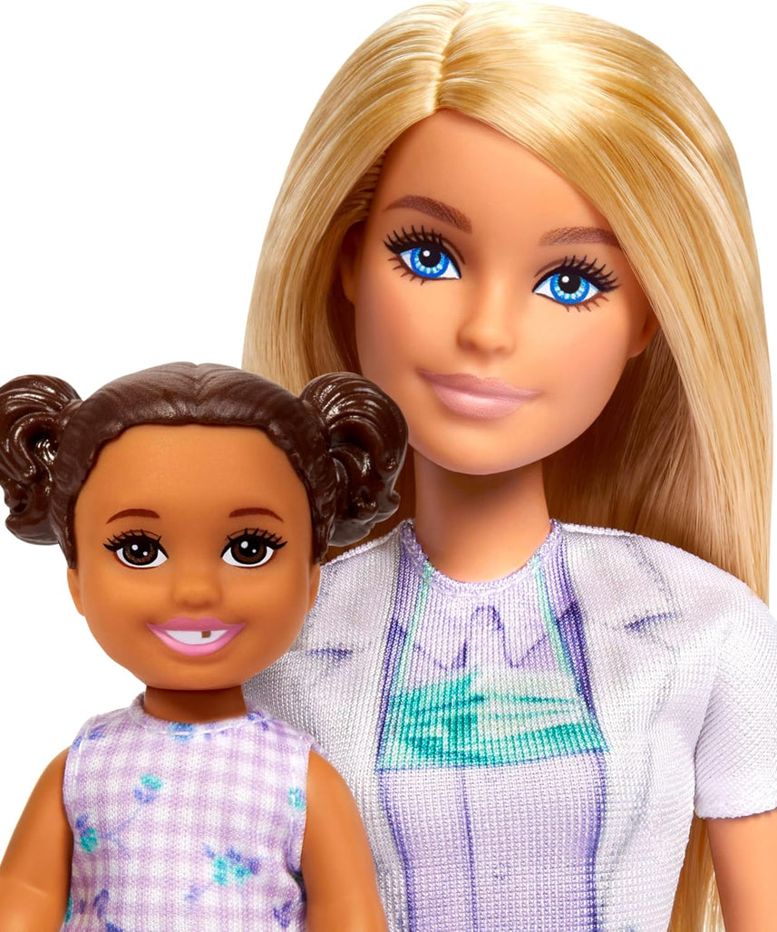 Barbie Kid Dentist Doll with Blonde Fashion Doll, Blue Dress, Lab Coat, and Medical Doctor Accessories, Career Playset for Kids 3+