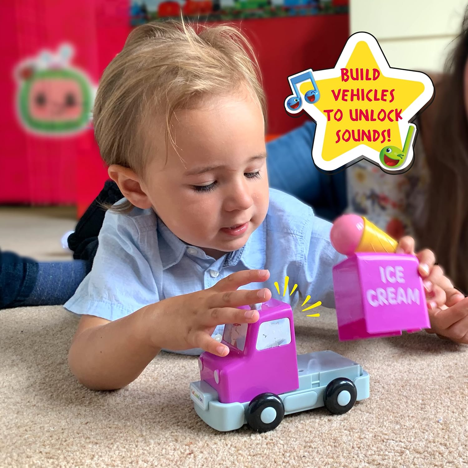 Cocomelon Build & Reveal Musical Vehicles Playset, Interactive Nursery Rhyme Toys with Mess-Free Water Painting, Hidden Characters & Sensory Learning for Kids