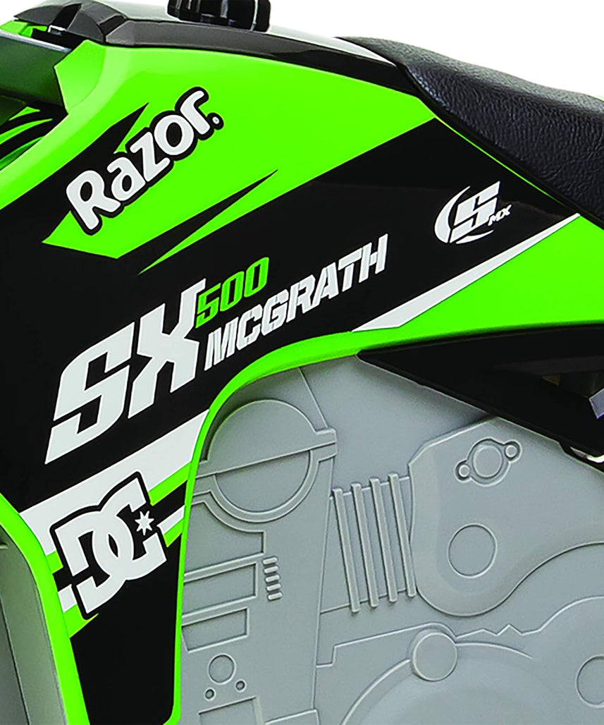 دراجة موتوكروس كهربائية Razor Dirt Rocket SX500 McGrath، لون أخضر، عالية عزم الدوران، مناسبة للمراهقين والبالغين، تصل سرعتها إلى 15 ميلاً في الساعة، مناسبة للأعمار من 14 عامًا فما فوق