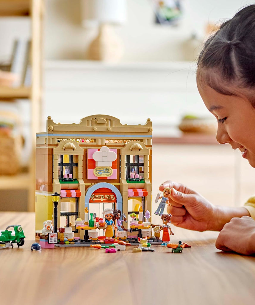 LEGO Friends Restaurant and Cooking School, Pretend-Play Food Role-Play Toy, Kids’ Building Kit for Girls and Boys Aged 8 Years Old and Over, 4 Minidolls and a Cat Figure, Promotes Social Skills 42655