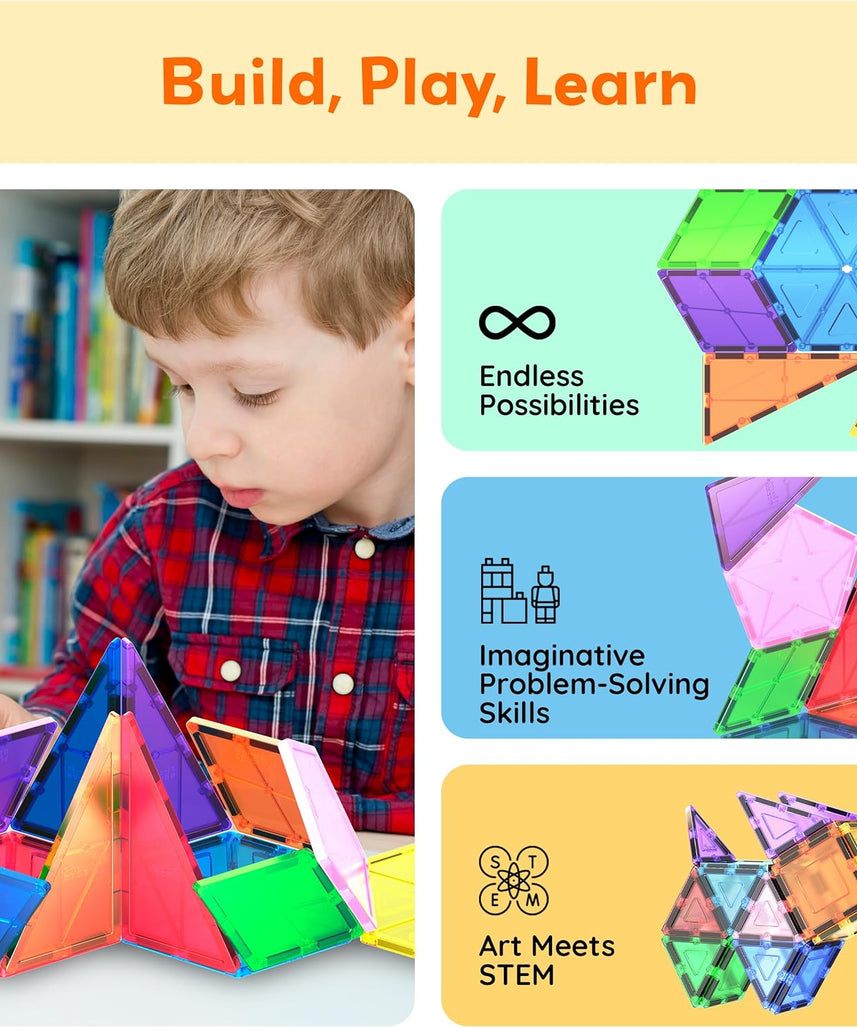 PicassoTiles 16 Piece Magnetic Building Block Set Geometry Shape Magnet Tiles Construction Toy STEM Learning Kit Educational Playset Playboard Pretend Play Stacking Blocks Child Brain Development PT16
