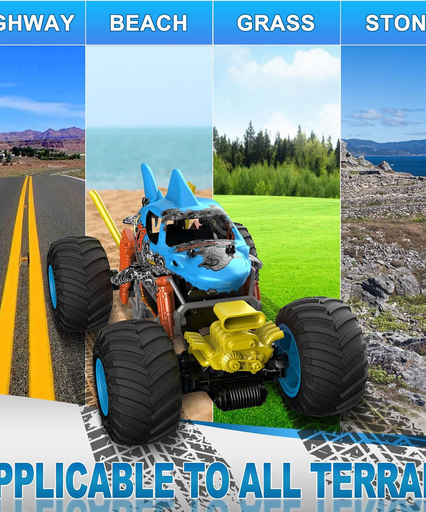 Crazon 1:10 Shark Monster RC Car with Fog Mist Effect, 2.4GHz Remote Control, Dual Rechargeable Batteries, 6+