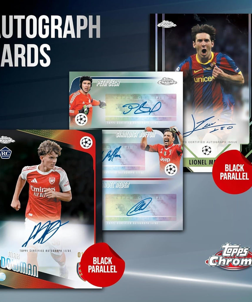 Topps UEFA Club Competitions Chrome 2025/26 Hanger Pack Trading Cards, 15 Cards Per Pack, Exclusive Pulsar Parallels, Autograph Chase Cards, Official UEFA Football Collectibles