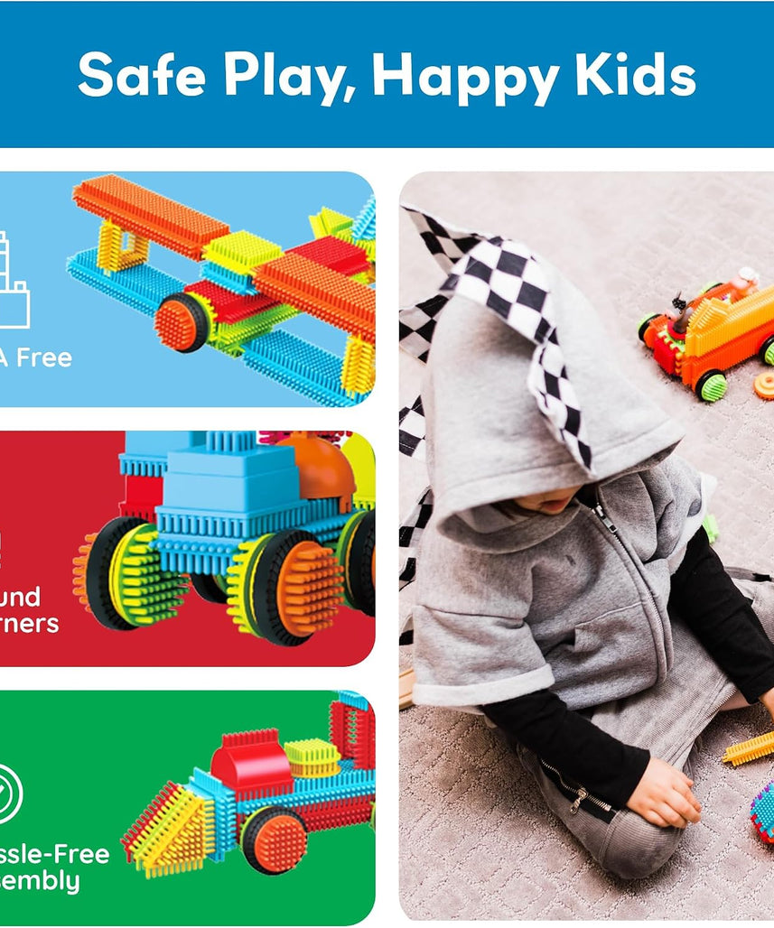 PicassoTiles 120pcs HedgehogTiles Building Block, Stacking Interlock Teeth Construction Sensory Gift STEM Toy for Kids Toddlers Age 3 + PTB120