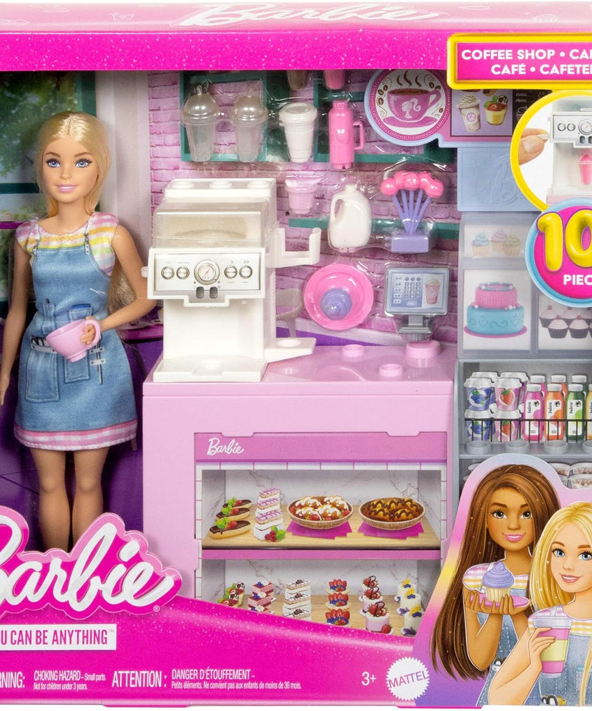 Barbie Naschcafé HXN94 Blonde Barista Doll Playset with Over 12 Accessories Including Coffee Maker/Smoothie Maker, Food and Cups