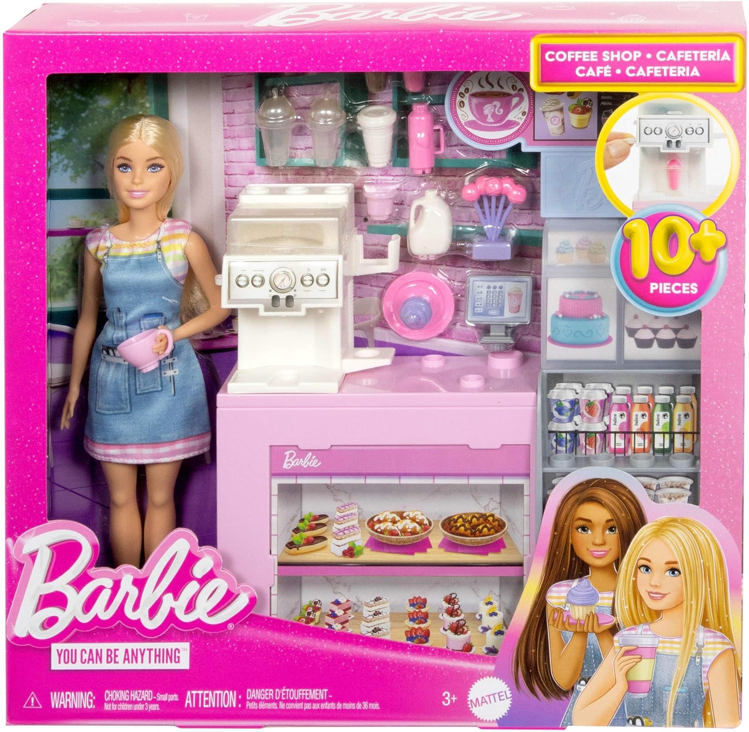 Barbie Naschcafé HXN94 Blonde Barista Doll Playset with Over 12 Accessories Including Coffee Maker/Smoothie Maker, Food and Cups