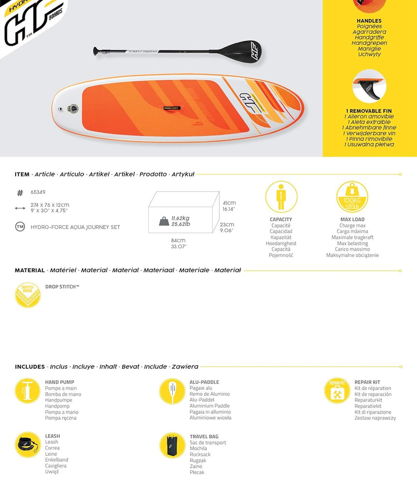 Bestway Hydro-Force Inflatable Stand Up Paddle Board 9ft with Paddle, Pump, Carry Bag & Accessories for Beginners 14+