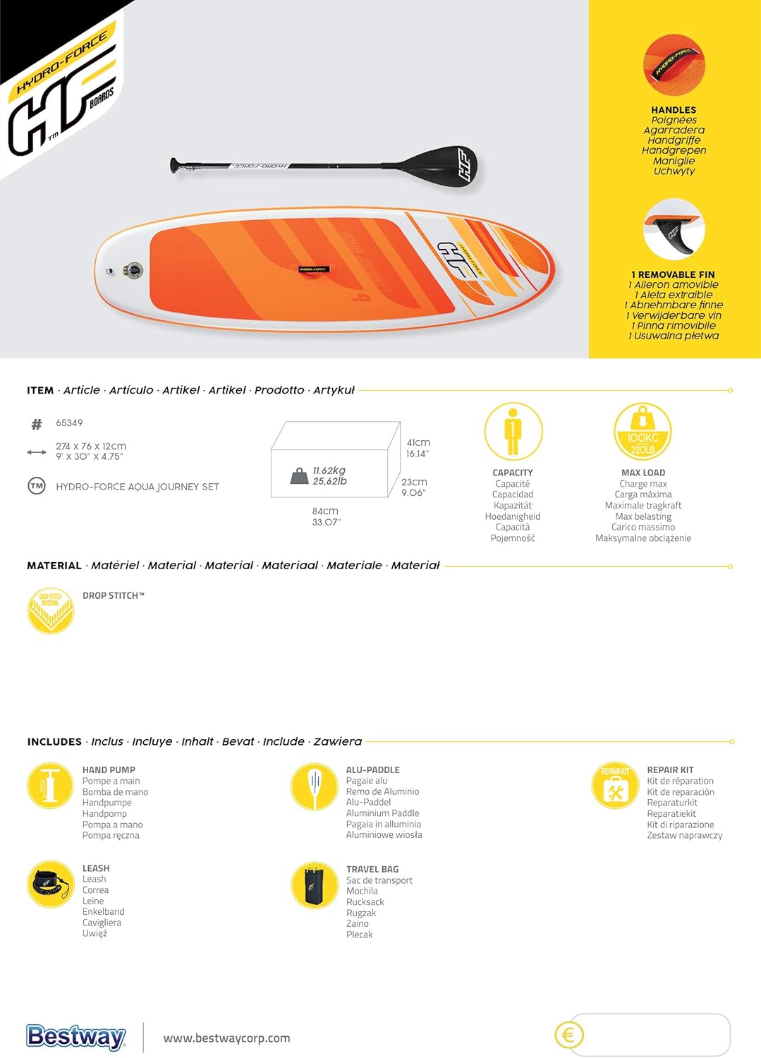 Bestway Hydro-Force Inflatable Stand Up Paddle Board 9ft with Paddle, Pump, Carry Bag & Accessories for Beginners 14+