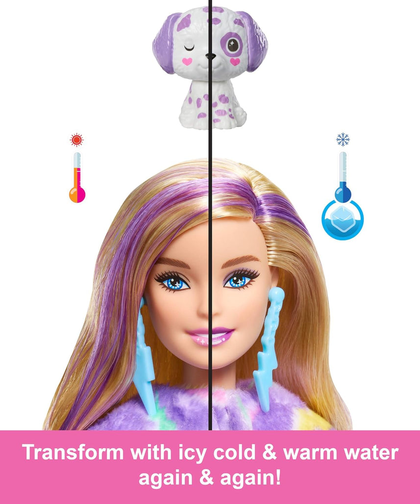 Barbie Cutie Reveal Color Dream Dalmatian Doll with Rainbow Plush & 10 Color-Changing Surprise Accessories, Ages 3+