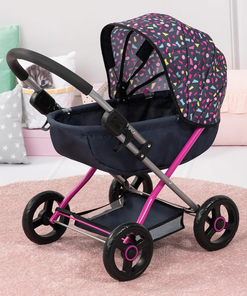 Bayer Pram Set Smarty for 46cm Dolls, Foldable Doll Stroller with Blanket, Pillow, and Integrated Basket, Role Play Toy for Kids, 3Y+ Years