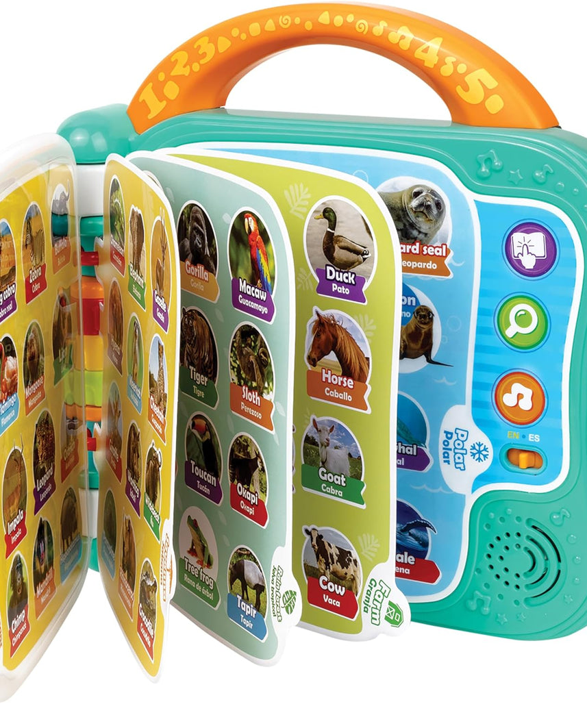 Winfun 101 Animals Bilingual Learning Book for Toddlers Age 18 to 36 Months with Interactive Animal Sounds Names and Short Stories in English and Polish