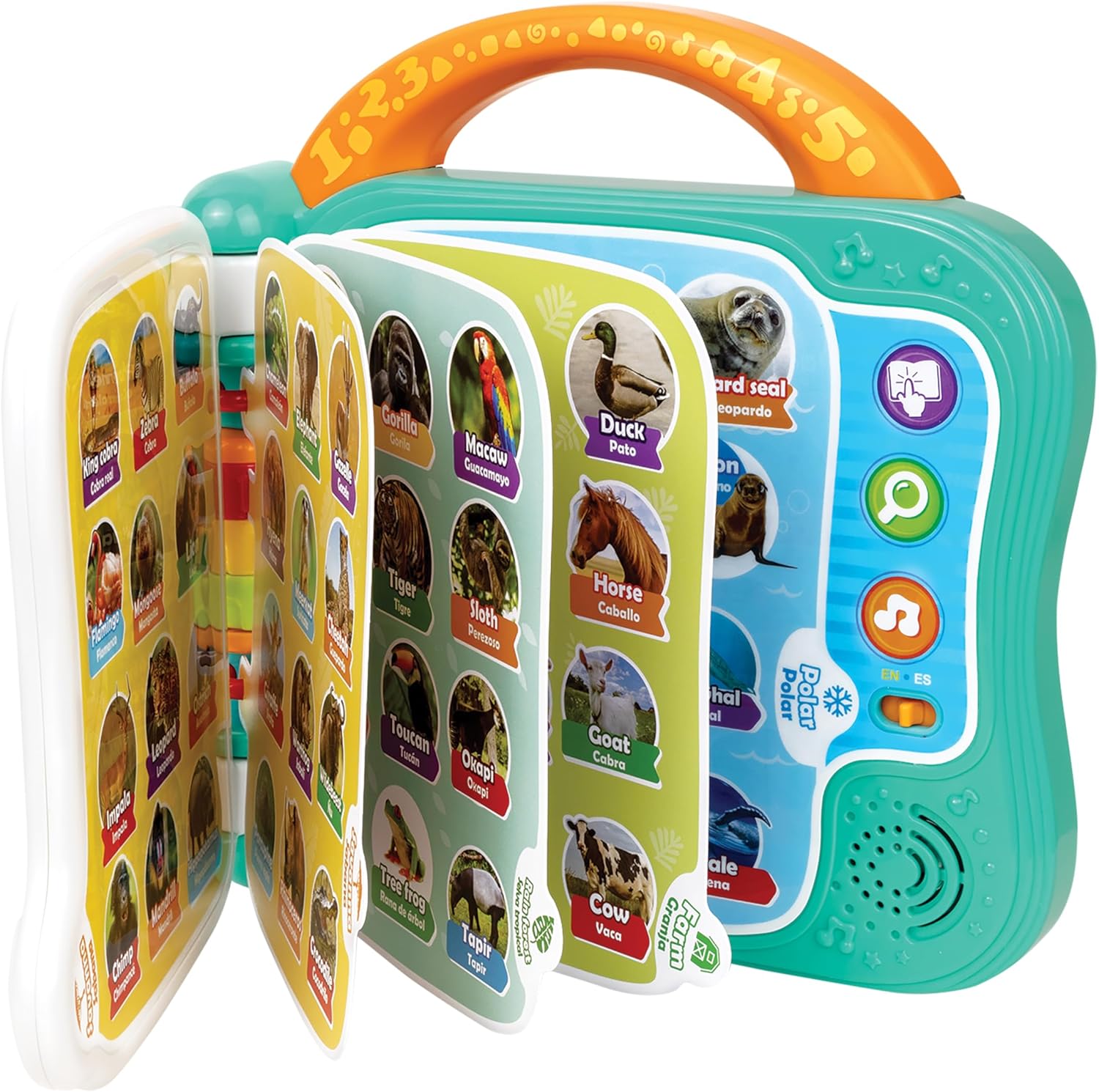 Winfun 101 Animals Bilingual Learning Book for Toddlers Age 18 to 36 Months with Interactive Animal Sounds Names and Short Stories in English and Polish