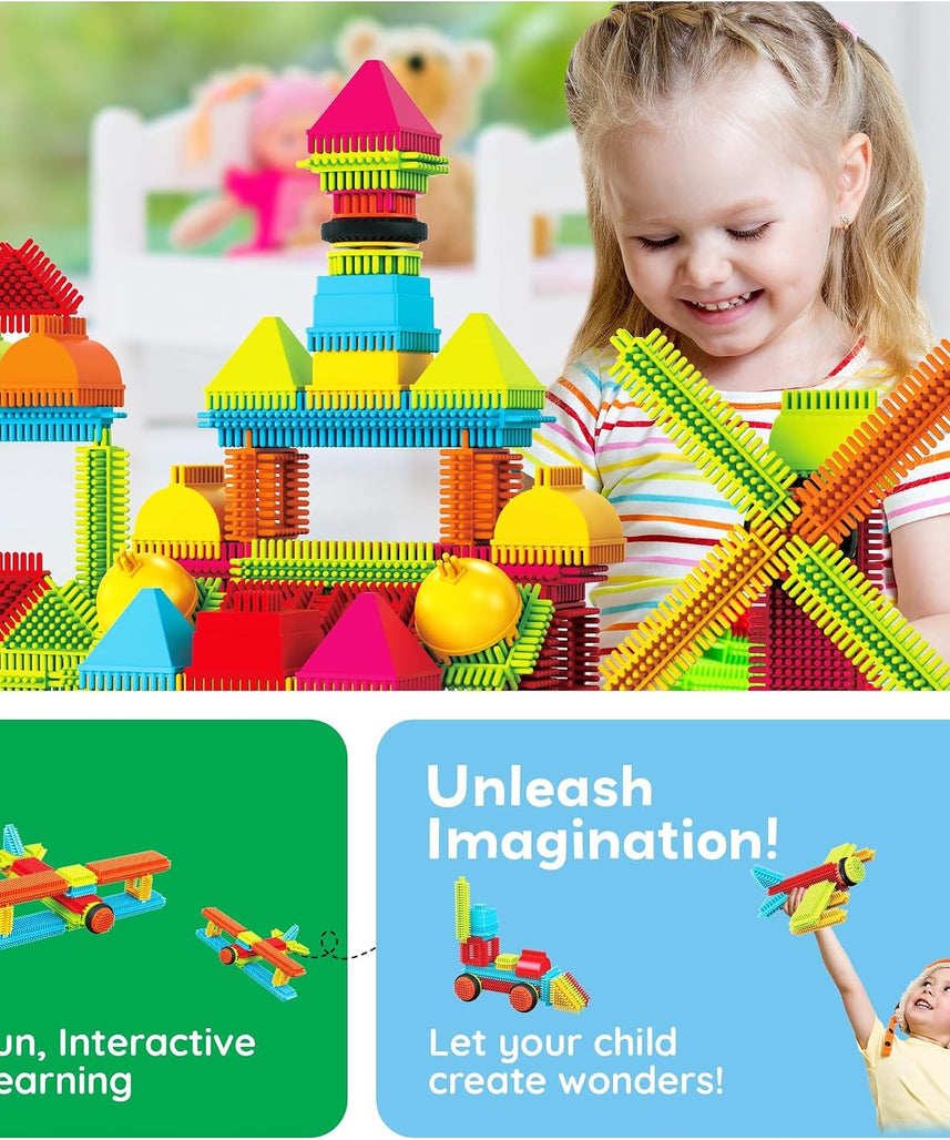 PicassoTiles 120pcs HedgehogTiles Building Block, Stacking Interlock Teeth Construction Sensory Gift STEM Toy for Kids Toddlers Age 3 + PTB120