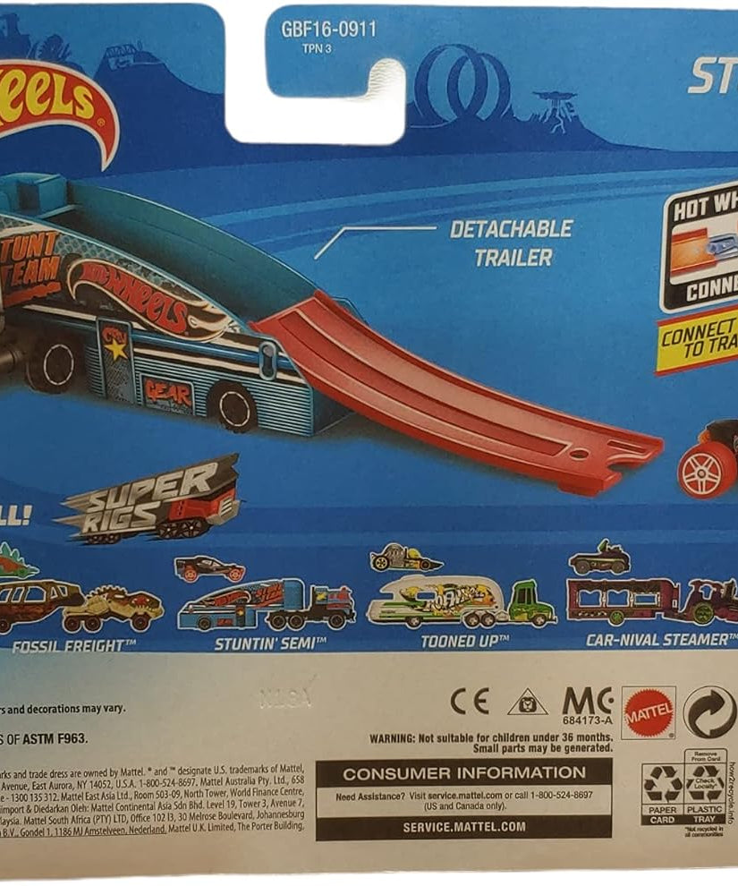 DieCast Hotwheels Stuntin' Semi Vehicle (Blue) Detachable Trailer, car Included