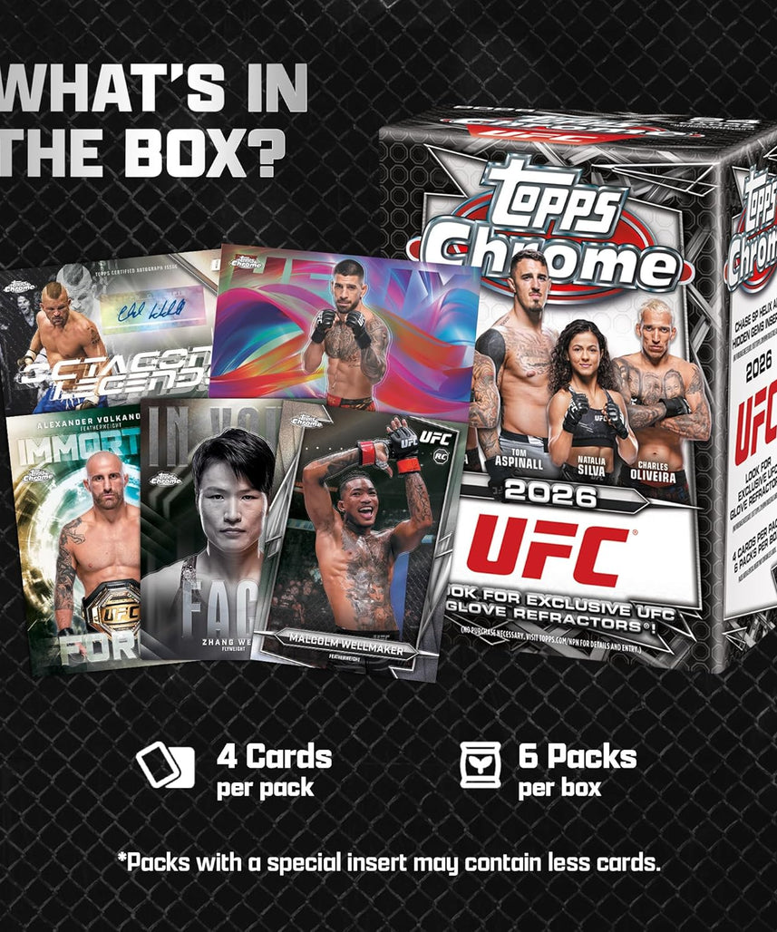Topps Chrome UFC 2026 Factory Sealed Value Box Trading Cards, Collectible UFC Card Set with Refractors & Inserts, Ages 6+