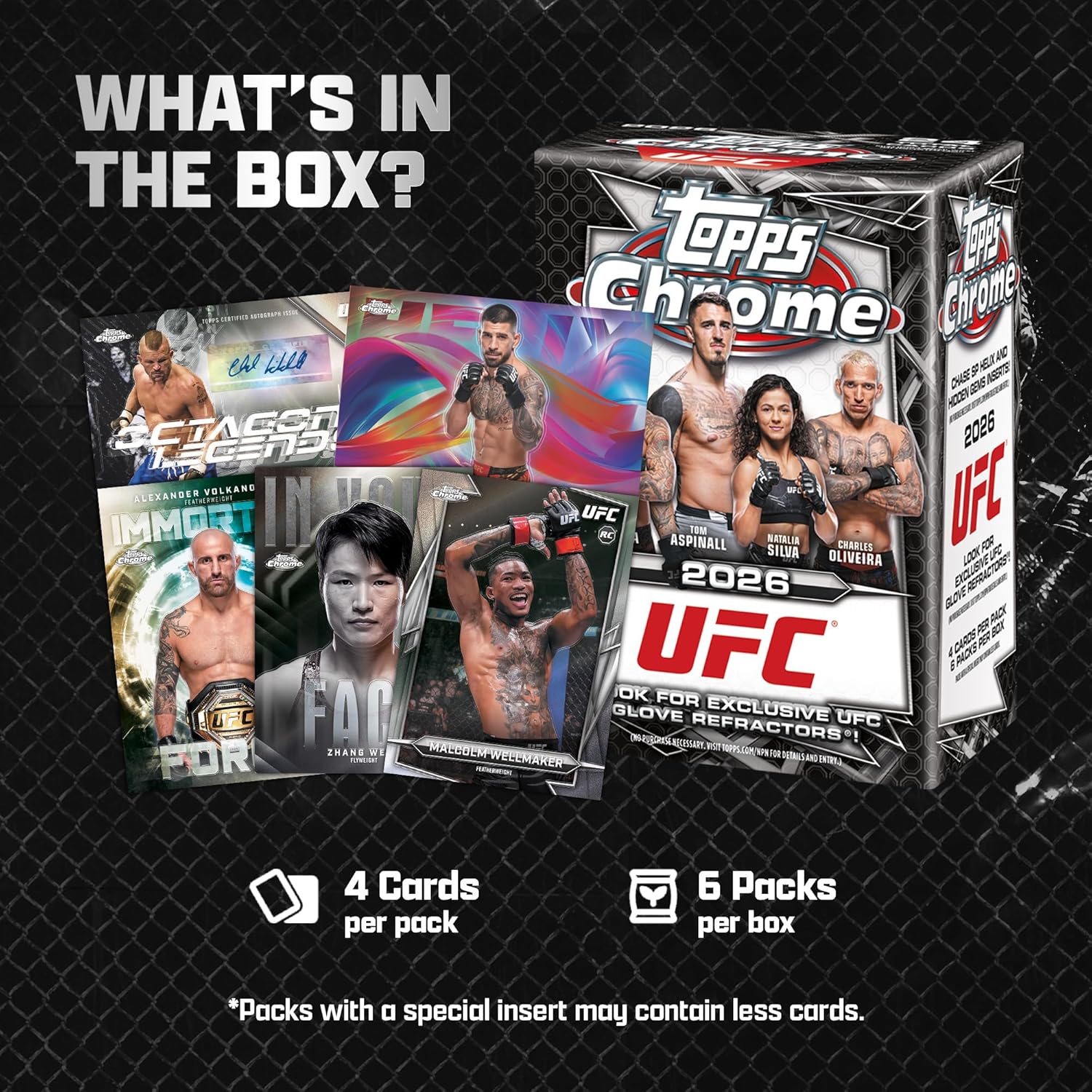 Topps Chrome UFC 2026 Factory Sealed Value Box Trading Cards, Collectible UFC Card Set with Refractors & Inserts, Ages 6+