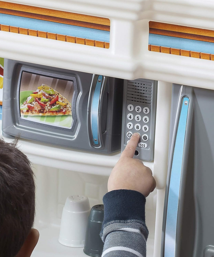 Step2 Custom Kitchen Refresh, Interactive Roleplay Kitchen Set with Lights Sounds Storage Accessories, Pretend Cooking Toy for Kids Boys and Girls Age 2 to 6, Tan