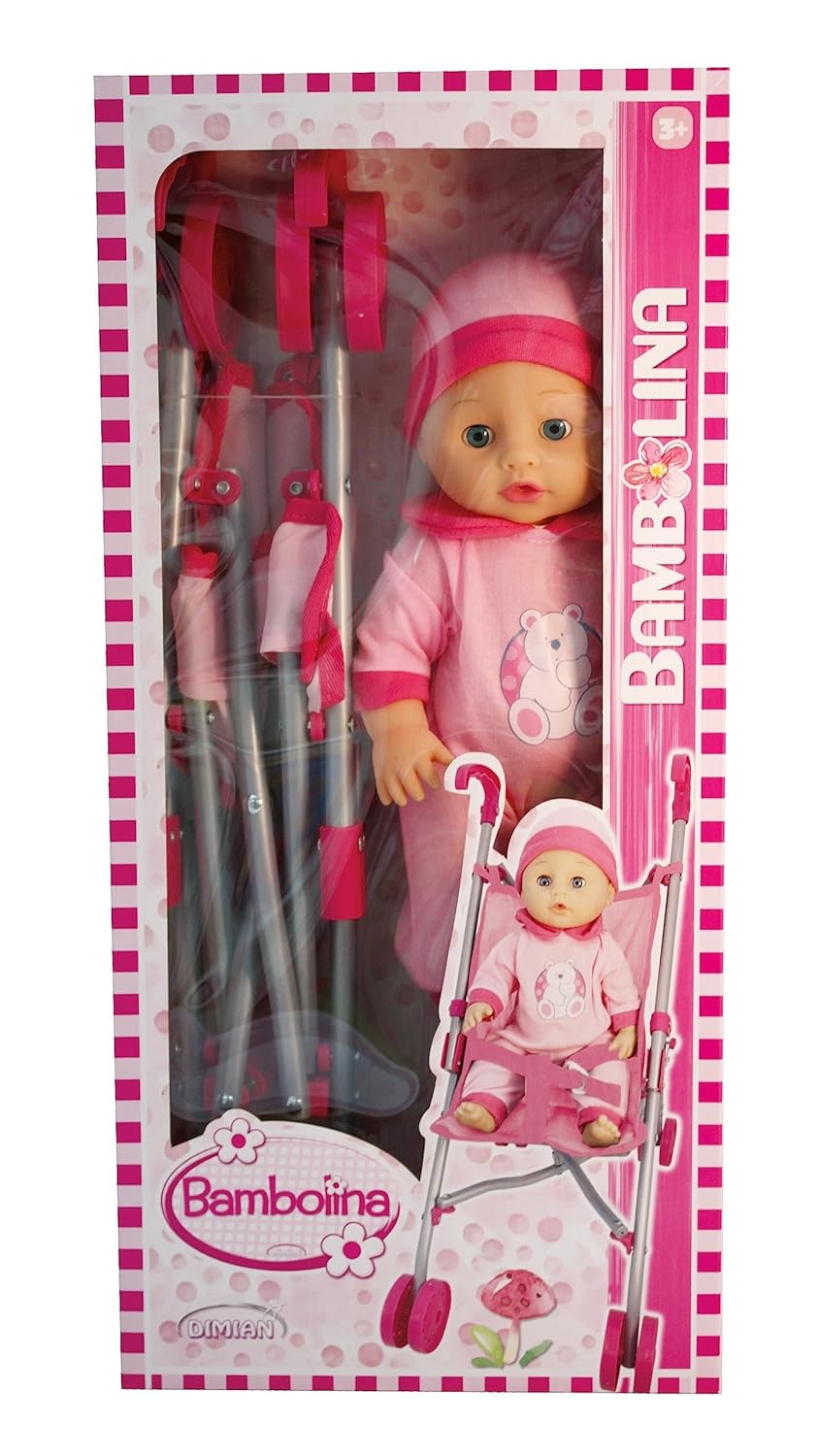 Bambolina Doll Carriage with Doll 36 cm - For Age 2+ Years Old