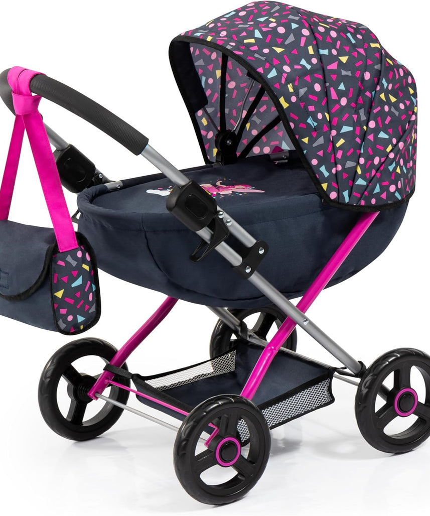 Bayer Pram Set Smarty for 46cm Dolls, Foldable Doll Stroller with Blanket, Pillow, and Integrated Basket, Role Play Toy for Kids, 3Y+ Years