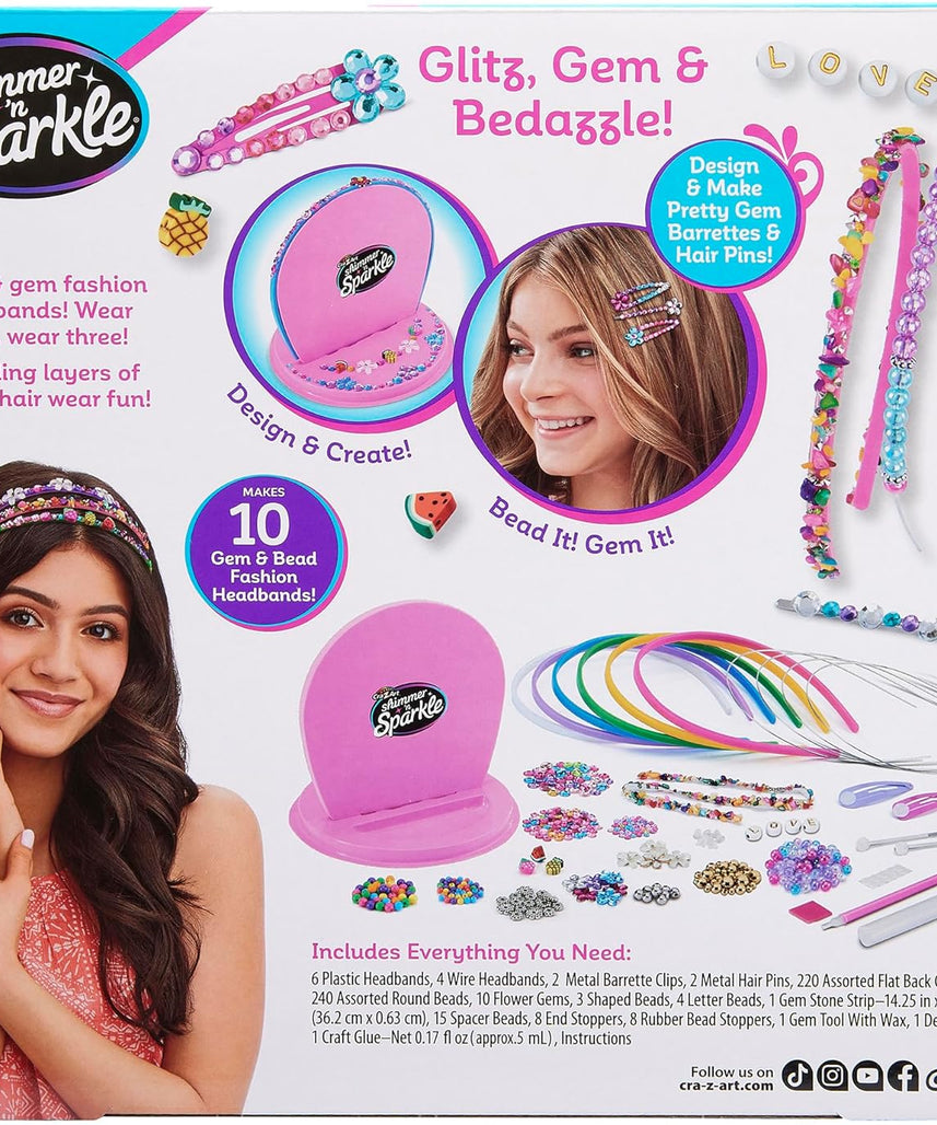 Shimmer N Sparkle Sparkling Headbands & Hair Charms Craft Kit, DIY Beaded Headband Making Kit, Make 10 Glam Designs, Fun Playset for Girls, Includes Gems, Beads, Barrettes & Pins, Age 6+ Year -65595