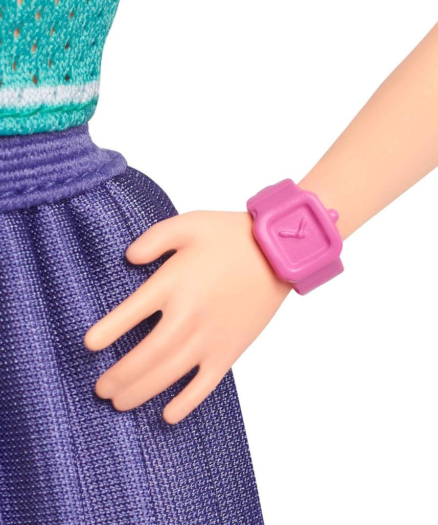 Barbie Fashionistas Doll #232 with Red Hair, Sporty “B” Jersey Top, Pleated Purple Skirt, Watch and Sneakers