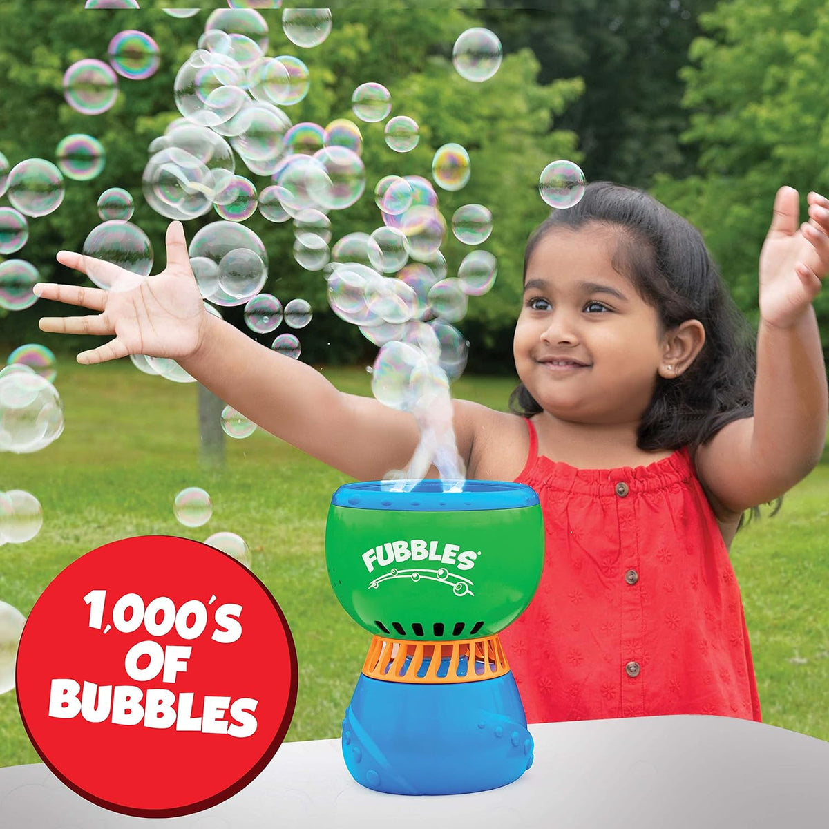 Little Kids Fubbles No Spill Fun Finiti Bubble Machine, Mess Free Automatic Bubble Maker for Kids, Large Capacity Bubble Machine, Holds Up to One Hour Solution, Sensory Play, Outdoor Party Toy, Battery Powered, Ages 3 Plus