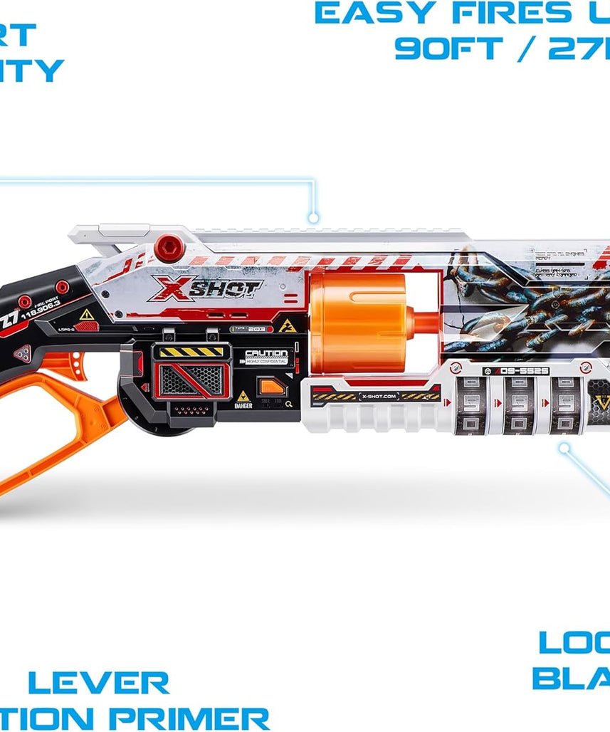 مسدس رمي السهام إكس شوت سكينز إس ١، ١٦ سهمًا إسفنجيًا، تقنية الجيب الهوائي، أسطوانة دوارة بـ ٨ سهام، قفل برمز الاستجابة السريعة، مدى ٢٧ مترًا، مسدس رمي سهام لعبة للأطفال والمراهقين والبالغين، للعب في الهواء الطلق، للأعمار من ٨ سنوات فما فوق