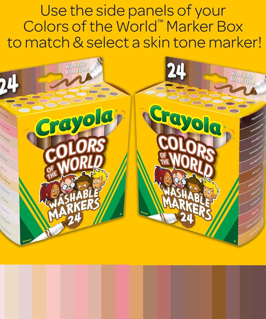 CRAYOLA Colours of the World Washable Markers - Assorted Colours (Pack of 24) | Colours That Represent Skin Tones from Around the World | Ideal for Kids Aged 3+