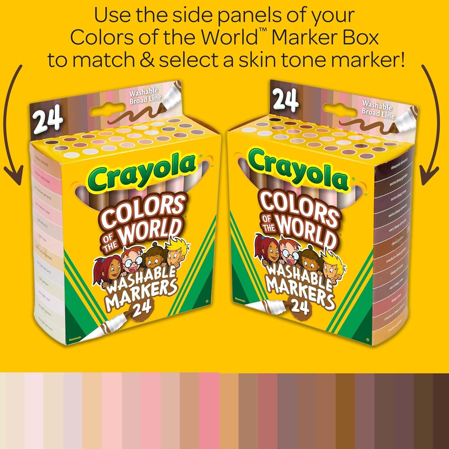 CRAYOLA Colours of the World Washable Markers - Assorted Colours (Pack of 24) | Colours That Represent Skin Tones from Around the World | Ideal for Kids Aged 3+