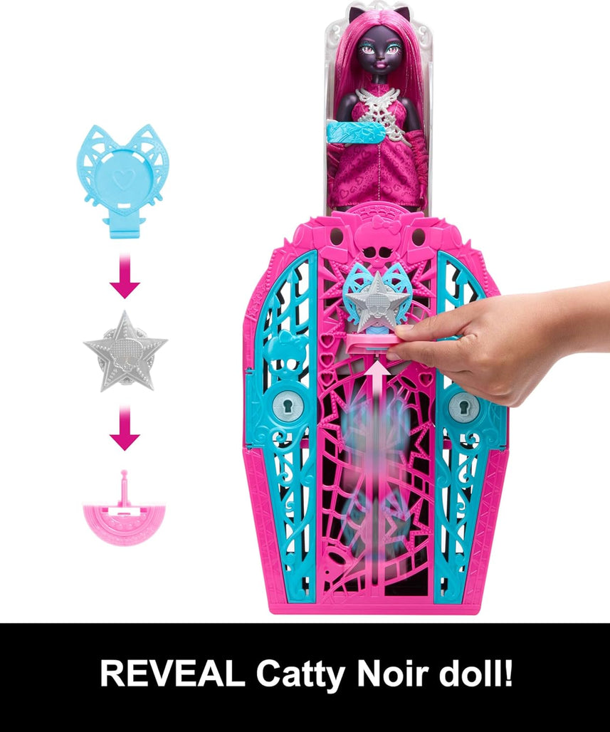 Monster High Skulltimate Secrets Hauntlywood Mysteries Catty Noir Doll and Accessories Set with Wardrobe and 19+ Glamorous Surprises Including Doll Clothes, JBG82