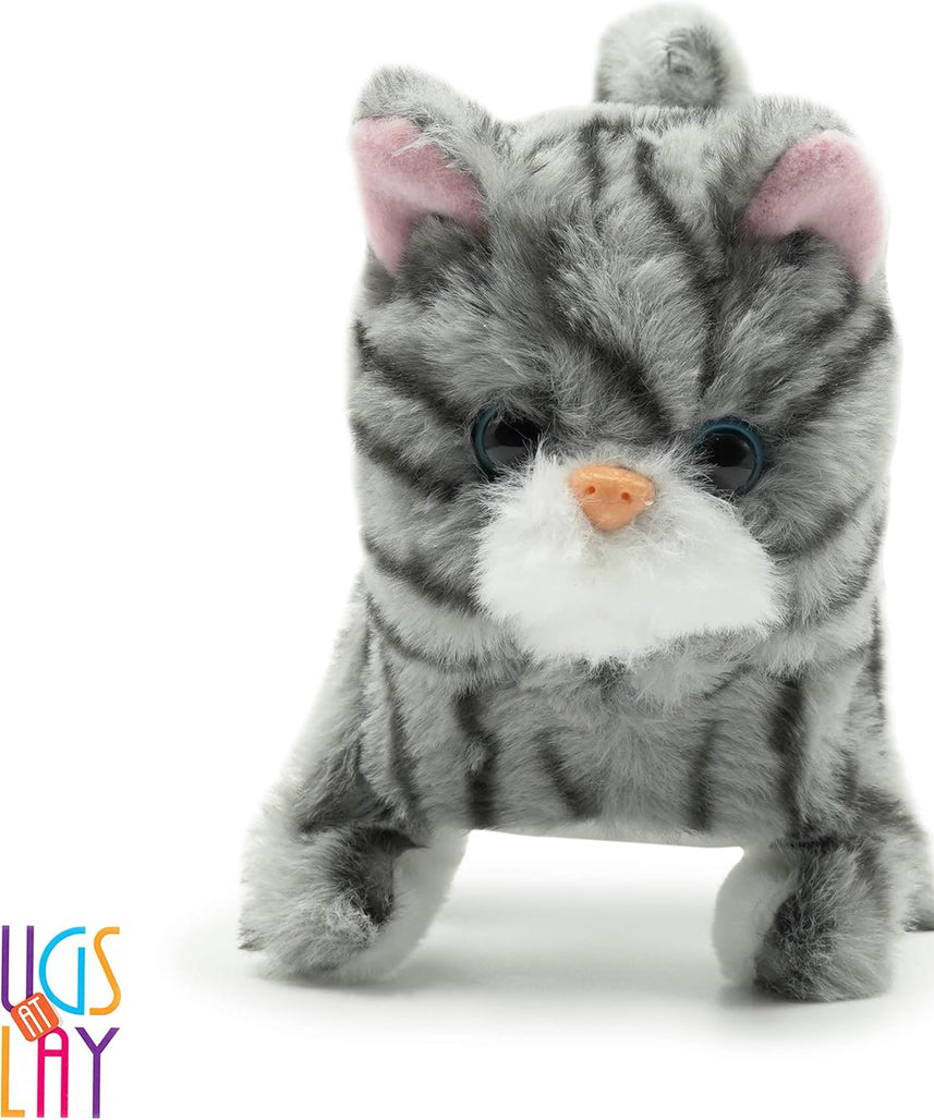 Pugs At Play Walking Zoe 6.5-Inch Interactive Plush Cat Toy with Meow Sound and Wagging Tail for Kids Ages 3 to 5