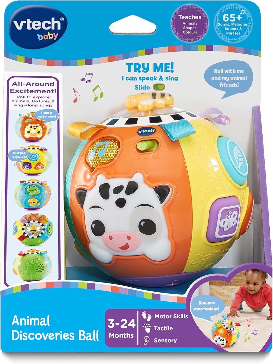 VTech Animal Discoveries Ball Interactive Learning Toy with Lights Music Textures and Shapes for Babies