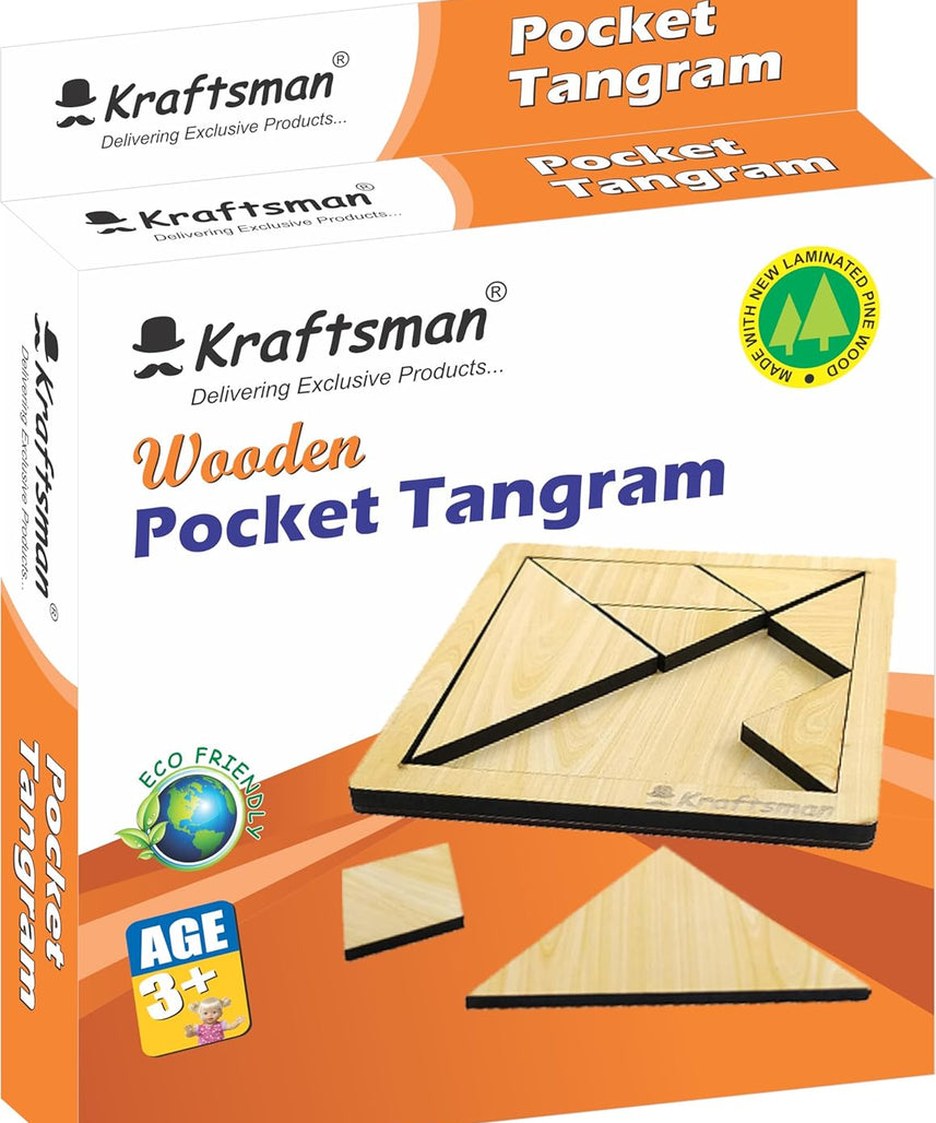 Pocket Puzzle Mini Tangram 7-Piece Wooden Brain Teaser Portable Logic Game for Kids and Adults Ages 4+