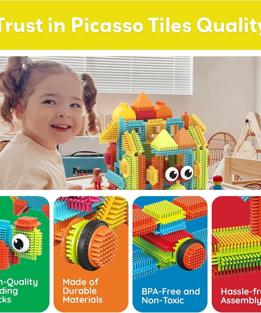 PicassoTiles 120pcs HedgehogTiles Building Block, Stacking Interlock Teeth Construction Sensory Gift STEM Toy for Kids Toddlers Age 3 + PTB120