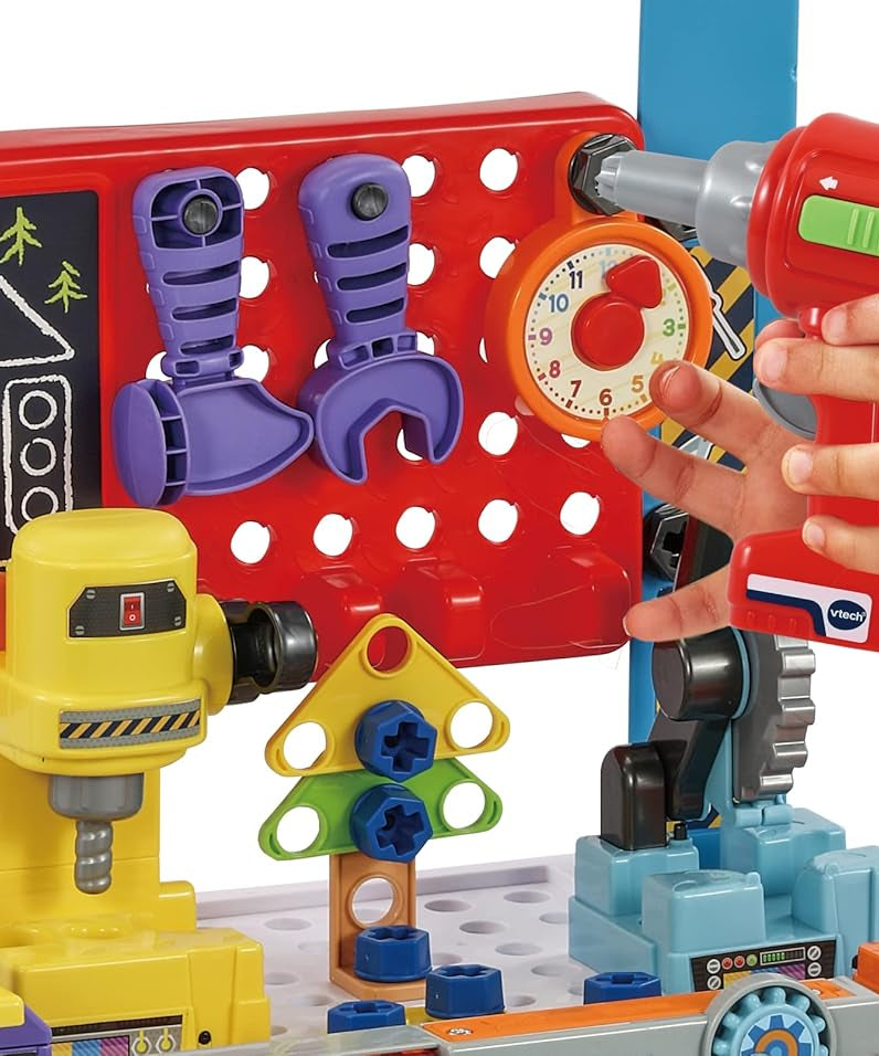VTech My Busy Workbench, Interactive Toddler Toy, Pretend Play Tools, 100+ Pieces, Lights, Music & Sounds, Kids Gifts 3, 4, 5 + Years, English Version