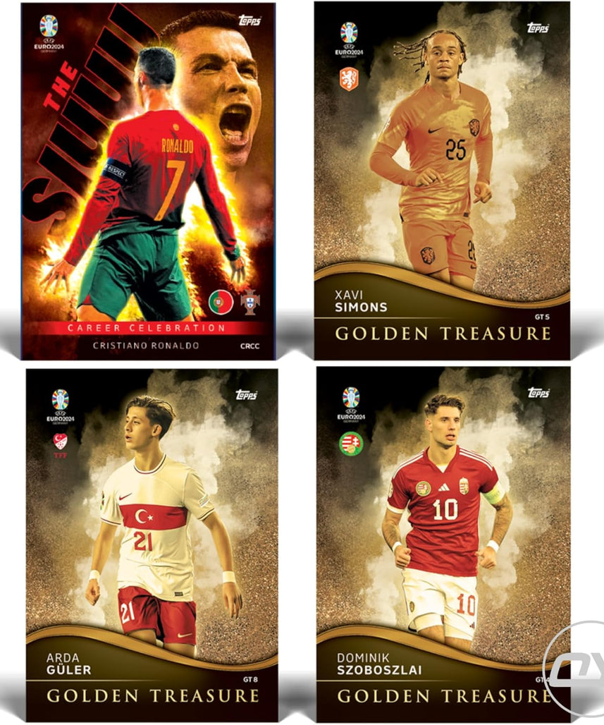 بطاقات تداول توبس ماتش أتاكس يورو 2024، مجموعة من 3 بطاقات مع سلسلة مفاتيح فيدجيت OY إضافية، مجموعة بطاقات كرة قدم قابلة للتجميع