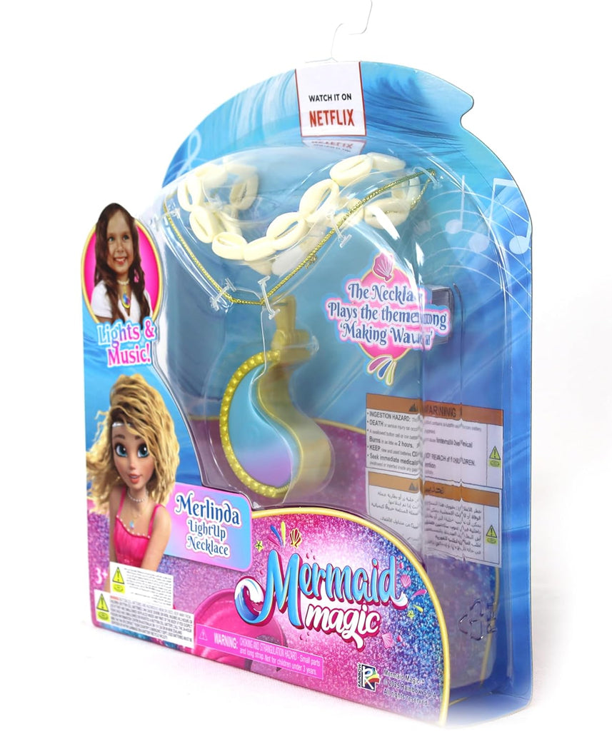 Mermaid Magic Merlinda Light Up Necklace Battery Operated, Metallic Finish With a Beautiful Light up Pendant, With Lights & Music, Plays "Making Waves" Song, Girl's Toys, Gift, Collectible, 3 Years+
