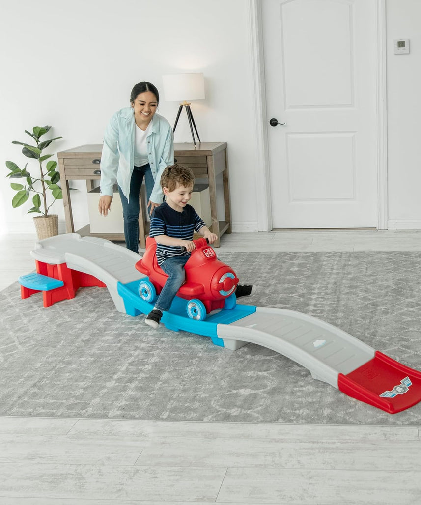 Step2 Sky Rider Up & Down Roller Coaster Ride-On Toy with Airplane Coaster Car, Indoor & Outdoor Playset for Toddlers, Durable Plastic Track, Red, 2+ Years