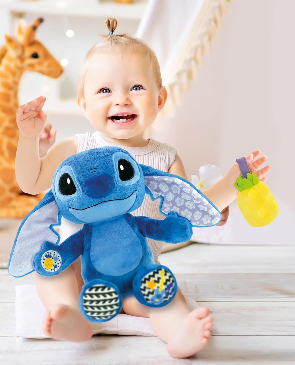 Disney Clementoni Baby Stitch Calm & Play Battery Operated, Plush Toy, With Sounds, Learning Toys for Babies & Toddlers, Gift
