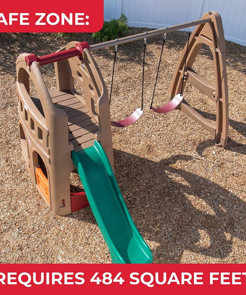 Step2 Naturally Playful Playhouse Climber, Swing Extension, Playhouse + Slide + Swings, Outdoor Playset for Kids 3+